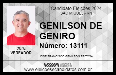 Candidato GENILSON DE GENIRO 2024 - SÃO MIGUEL - Eleições