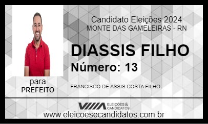 Candidato DIASSIS FILHO 2024 - MONTE DAS GAMELEIRAS - Eleições