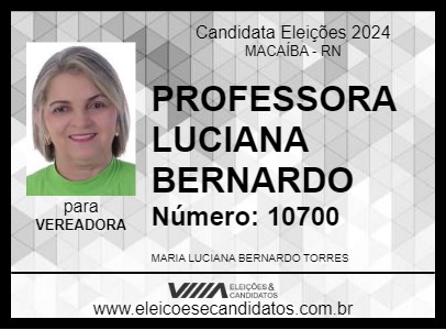 Candidato PROFESSORA LUCIANA BERNARDO 2024 - MACAÍBA - Eleições