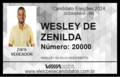 Candidato WESLEY DE ZENILDA 2024 - GOIANINHA - Eleições