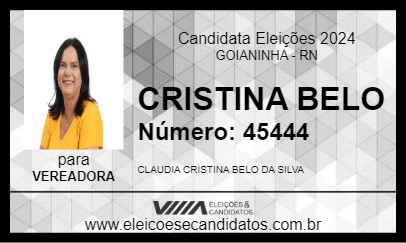 Candidato CRISTINA BELO 2024 - GOIANINHA - Eleições