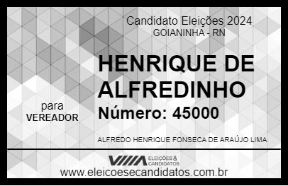 Candidato HENRIQUE DE ALFREDINHO 2024 - GOIANINHA - Eleições