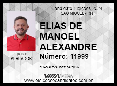 Candidato ELIAS DE MANOEL ALEXANDRE 2024 - SÃO MIGUEL - Eleições