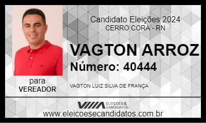 Candidato VAGTON ARROZ 2024 - CERRO CORÁ - Eleições