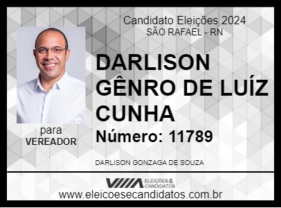 Candidato DARLISON GÊNRO DE LUÍZ CUNHA 2024 - SÃO RAFAEL - Eleições