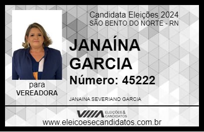 Candidato JANAÍNA GARCIA 2024 - SÃO BENTO DO NORTE - Eleições