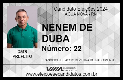 Candidato NENEM DE DUBA 2024 - ÁGUA NOVA - Eleições