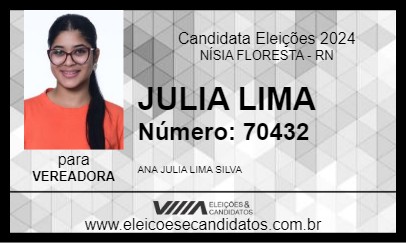 Candidato JULIA LIMA 2024 - NÍSIA FLORESTA - Eleições