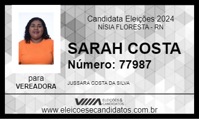 Candidato SARAH COSTA 2024 - NÍSIA FLORESTA - Eleições