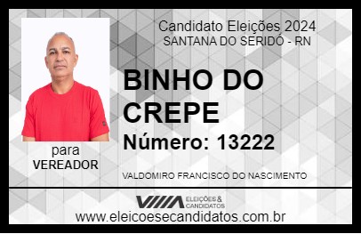 Candidato BINHO DO CREPE 2024 - SANTANA DO SERIDÓ - Eleições