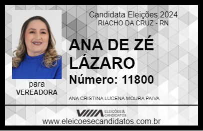 Candidato ANA DE ZÉ LÁZARO 2024 - RIACHO DA CRUZ - Eleições