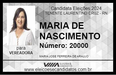 Candidato MARIA DE NASCIMENTO 2024 - TENENTE LAURENTINO CRUZ - Eleições