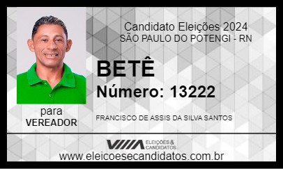 Candidato BETÊ 2024 - SÃO PAULO DO POTENGI - Eleições