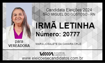 Candidato IRMÃ LETINHA 2024 - SÃO MIGUEL DO GOSTOSO - Eleições