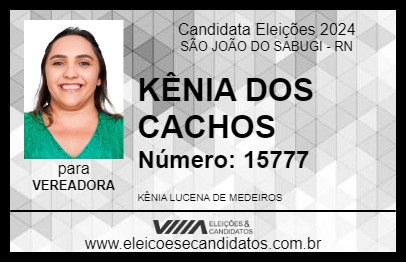 Candidato KÊNIA DOS CACHOS 2024 - SÃO JOÃO DO SABUGI - Eleições