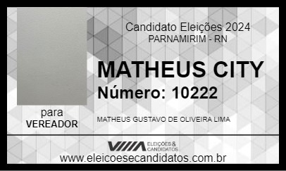 Candidato MATHEUS CITY 2024 - PARNAMIRIM - Eleições