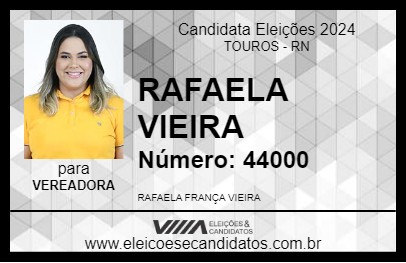 Candidato RAFAELA VIEIRA 2024 - TOUROS - Eleições