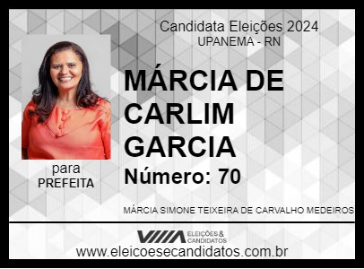 Candidato MÁRCIA DE CARLIM GARCIA 2024 - UPANEMA - Eleições