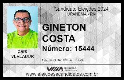 Candidato GINETON COSTA 2024 - UPANEMA - Eleições