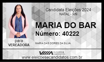 Candidato MARIA DO BAR 2024 - NATAL - Eleições