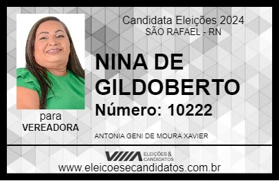 Candidato NINA DE GILDOBERTO 2024 - SÃO RAFAEL - Eleições