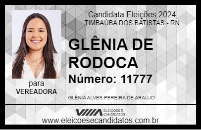 Candidato GLÊNIA DE RODOCA 2024 - TIMBAÚBA DOS BATISTAS - Eleições