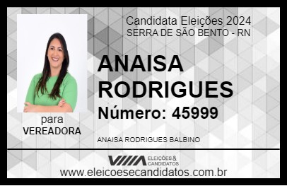 Candidato ANAISA RODRIGUES 2024 - SERRA DE SÃO BENTO - Eleições