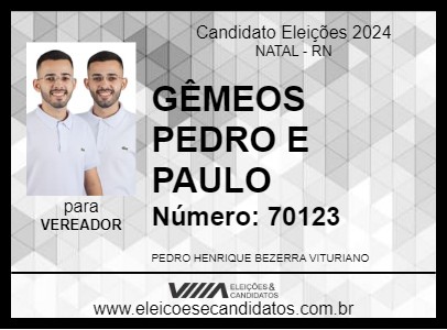 Candidato PEDRO DOS GÊMEOS DO IGAPÓ 2024 - NATAL - Eleições