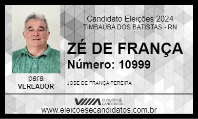 Candidato ZÉ DE FRANÇA 2024 - TIMBAÚBA DOS BATISTAS - Eleições