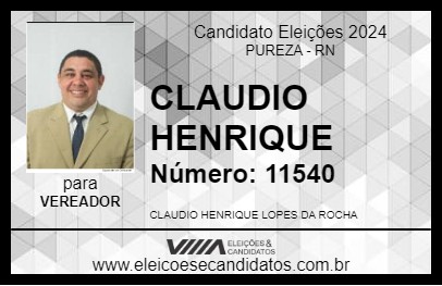 Candidato CLAUDIO HENRIQUE 2024 - PUREZA - Eleições