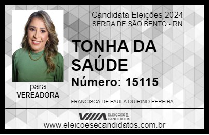 Candidato TONHA DA SAÚDE 2024 - SERRA DE SÃO BENTO - Eleições