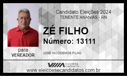 Candidato ZÉ FILHO 2024 - TENENTE ANANIAS - Eleições