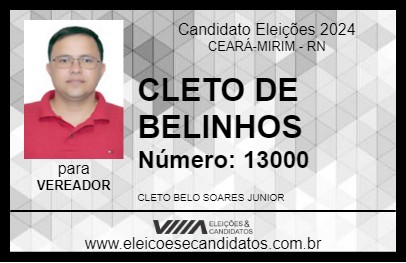 Candidato PROFESSOR CLETO BELINHOS 2024 - CEARÁ-MIRIM - Eleições