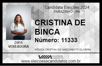 Candidato CRISTINA DE BINCA 2024 - PARAZINHO - Eleições