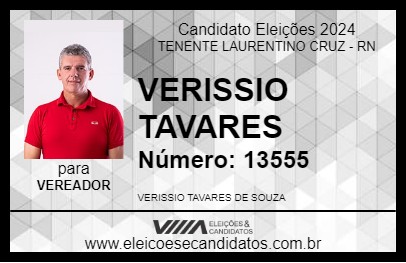 Candidato VERISSIO TAVARES 2024 - TENENTE LAURENTINO CRUZ - Eleições