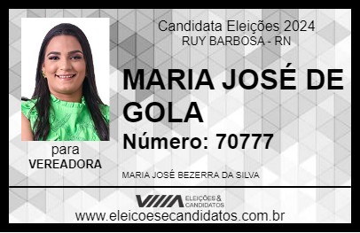 Candidato MARIA JOSÉ DE GOLA 2024 - RUY BARBOSA - Eleições