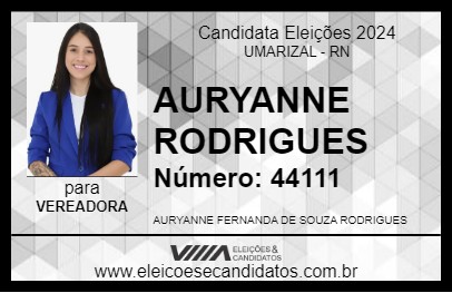 Candidato AURYANNE RODRIGUES 2024 - UMARIZAL - Eleições