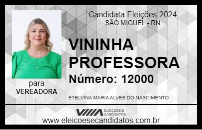 Candidato VININHA PROFESSORA 2024 - SÃO MIGUEL - Eleições