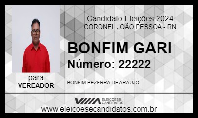 Candidato BONFIM GARI 2024 - CORONEL JOÃO PESSOA - Eleições