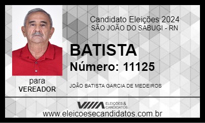 Candidato BATISTA  2024 - SÃO JOÃO DO SABUGI - Eleições