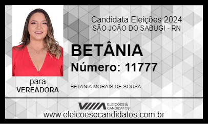 Candidato BETÂNIA  2024 - SÃO JOÃO DO SABUGI - Eleições