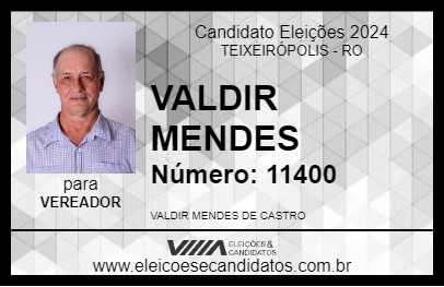 Candidato VALDIR MENDES 2024 - TEIXEIRÓPOLIS - Eleições