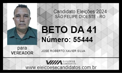 Candidato BETO DA 41 2024 - SÃO FELIPE D\OESTE - Eleições