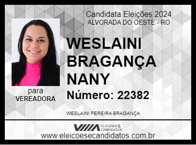 Candidato WESLAINI BRAGANÇA NANY 2024 - ALVORADA DO OESTE - Eleições