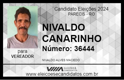 Candidato NIVALDO CANARINHO 2024 - PARECIS - Eleições