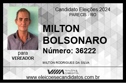 Candidato MILTON BOLSONARO 2024 - PARECIS - Eleições