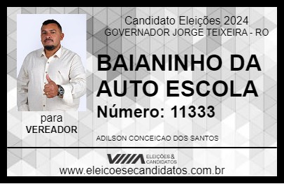 Candidato BAIANINHO DA AUTO ESCOLA 2024 - GOVERNADOR JORGE TEIXEIRA - Eleições