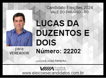 Candidato LUCAS DA DUZENTOS E DOIS 2024 - VALE DO PARAÍSO - Eleições