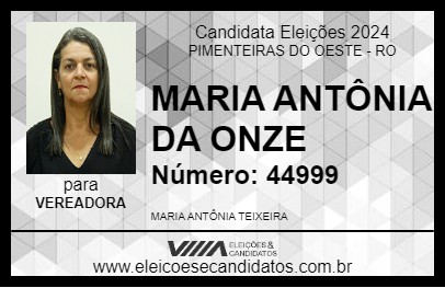 Candidato MARIA ANTÔNIA DA ONZE 2024 - PIMENTEIRAS DO OESTE - Eleições