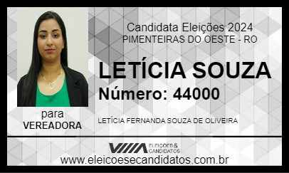 Candidato LETÍCIA SOUZA 2024 - PIMENTEIRAS DO OESTE - Eleições